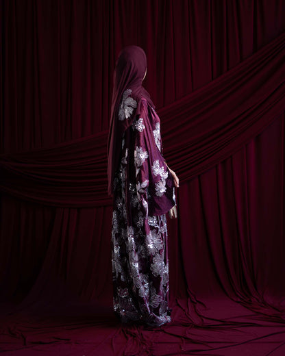 Amani Plum Velvet Floral Embellished Abaya
