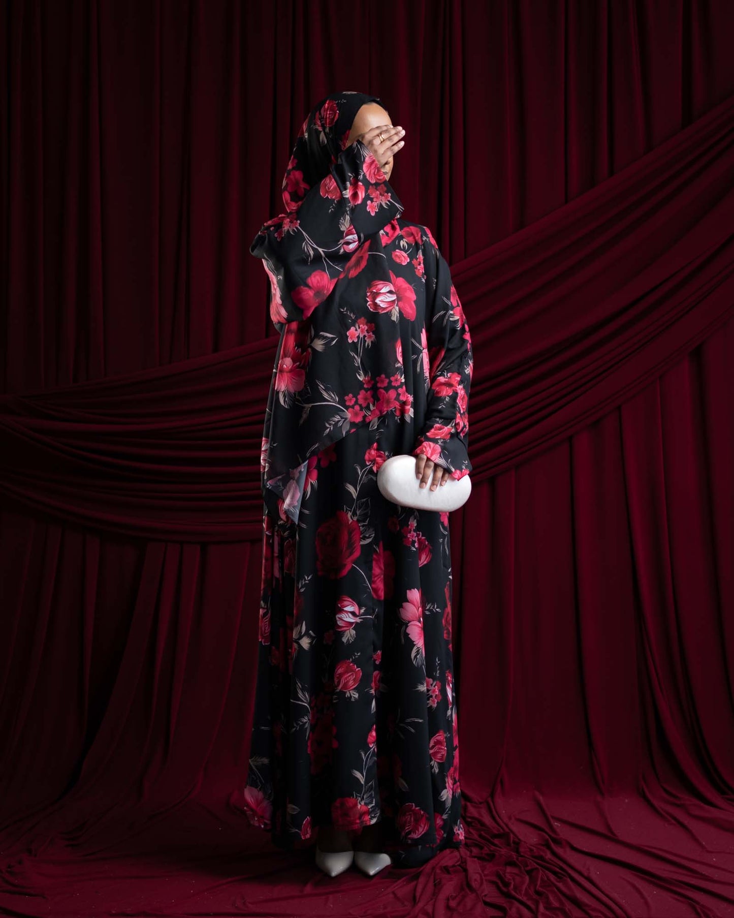 Yaseera Fuchsia Floral Printed Chiffon Abaya