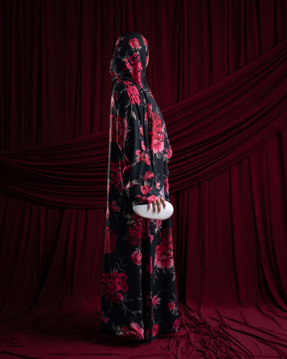 Yaseera Fuchsia Floral Printed Chiffon Abaya