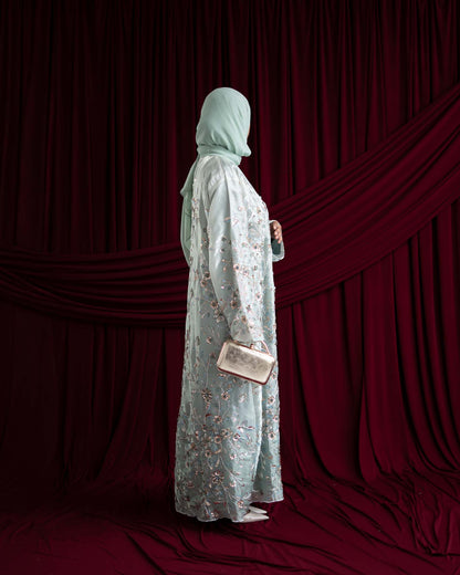 Mara Sage Green Floral Ombré Organza Abaya