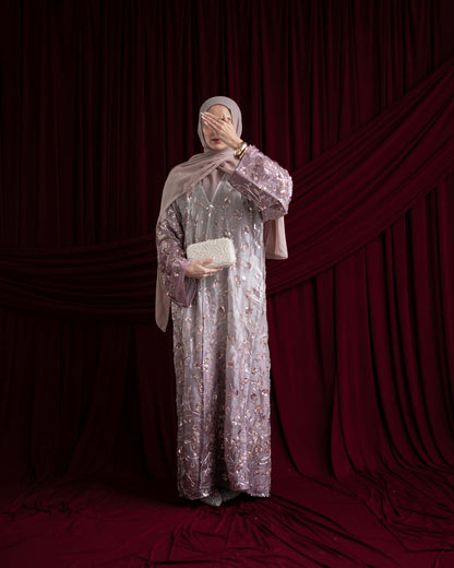 Mara Dusty Pink Floral Ombré Organza Abaya