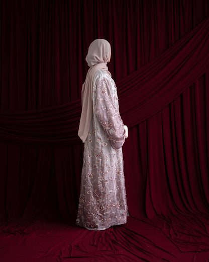 Mara Dusty Pink Floral Ombré Organza Abaya