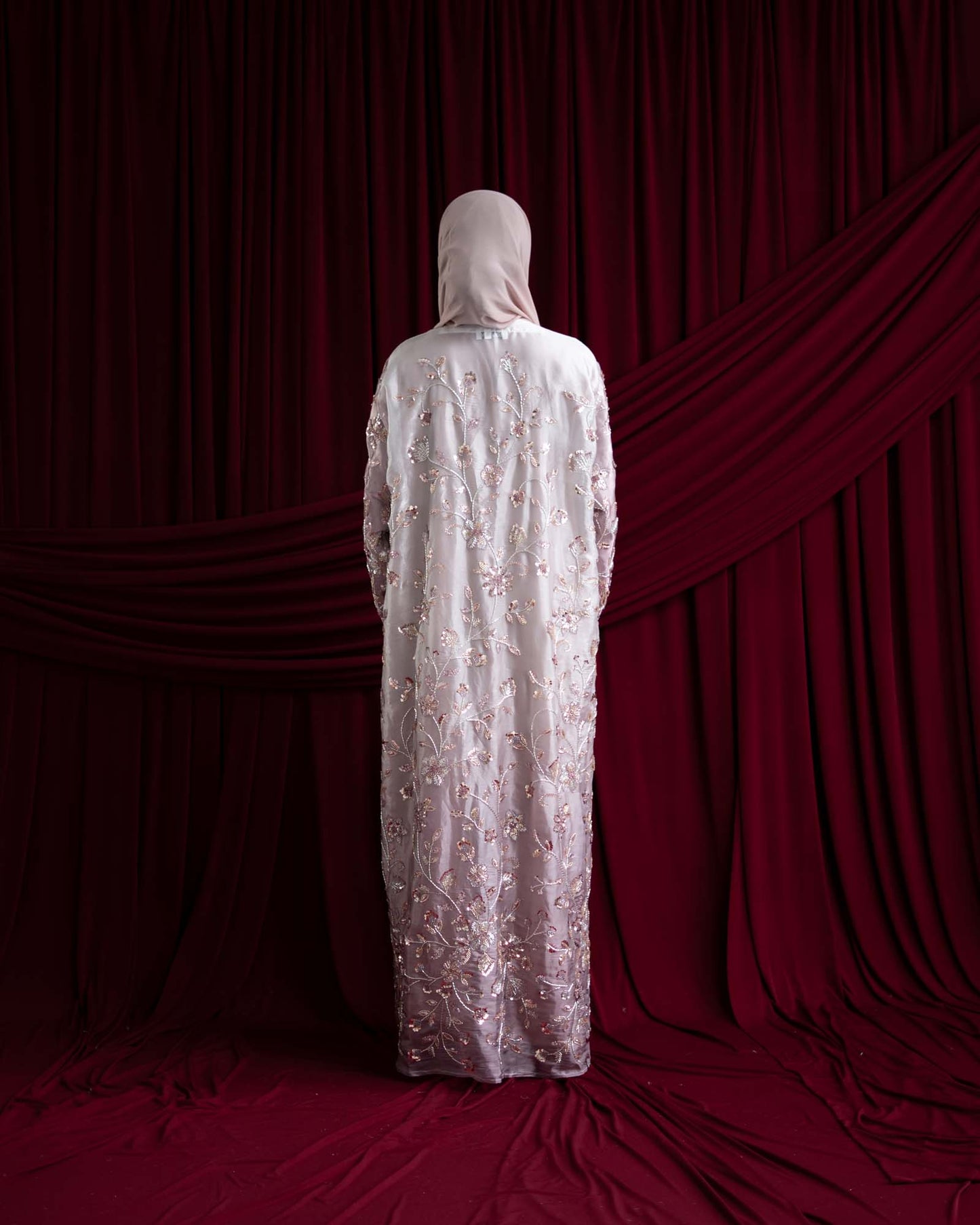 Mara Dusty Pink Floral Ombré Organza Abaya