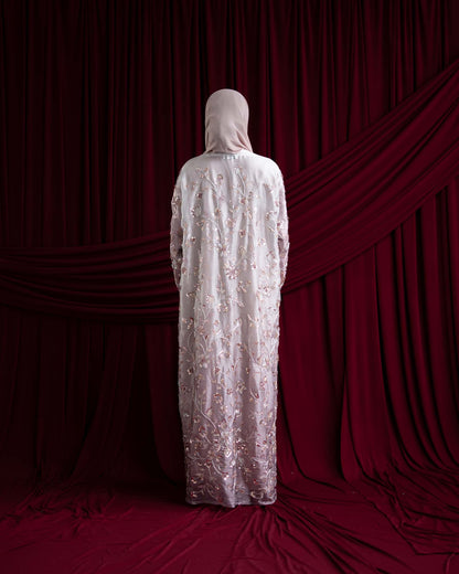 Mara Dusty Pink Floral Ombré Organza Abaya