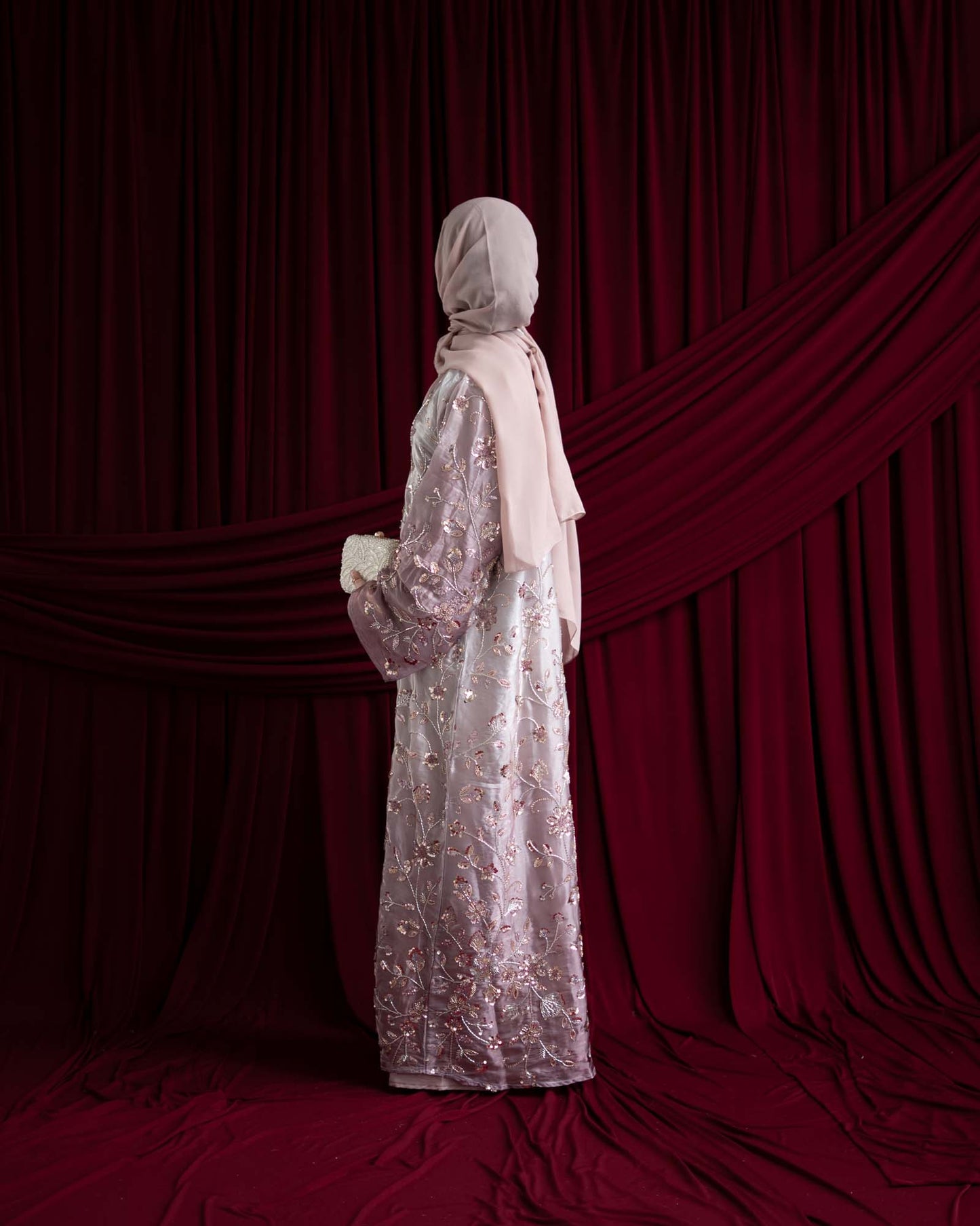 Mara Dusty Pink Floral Ombré Organza Abaya