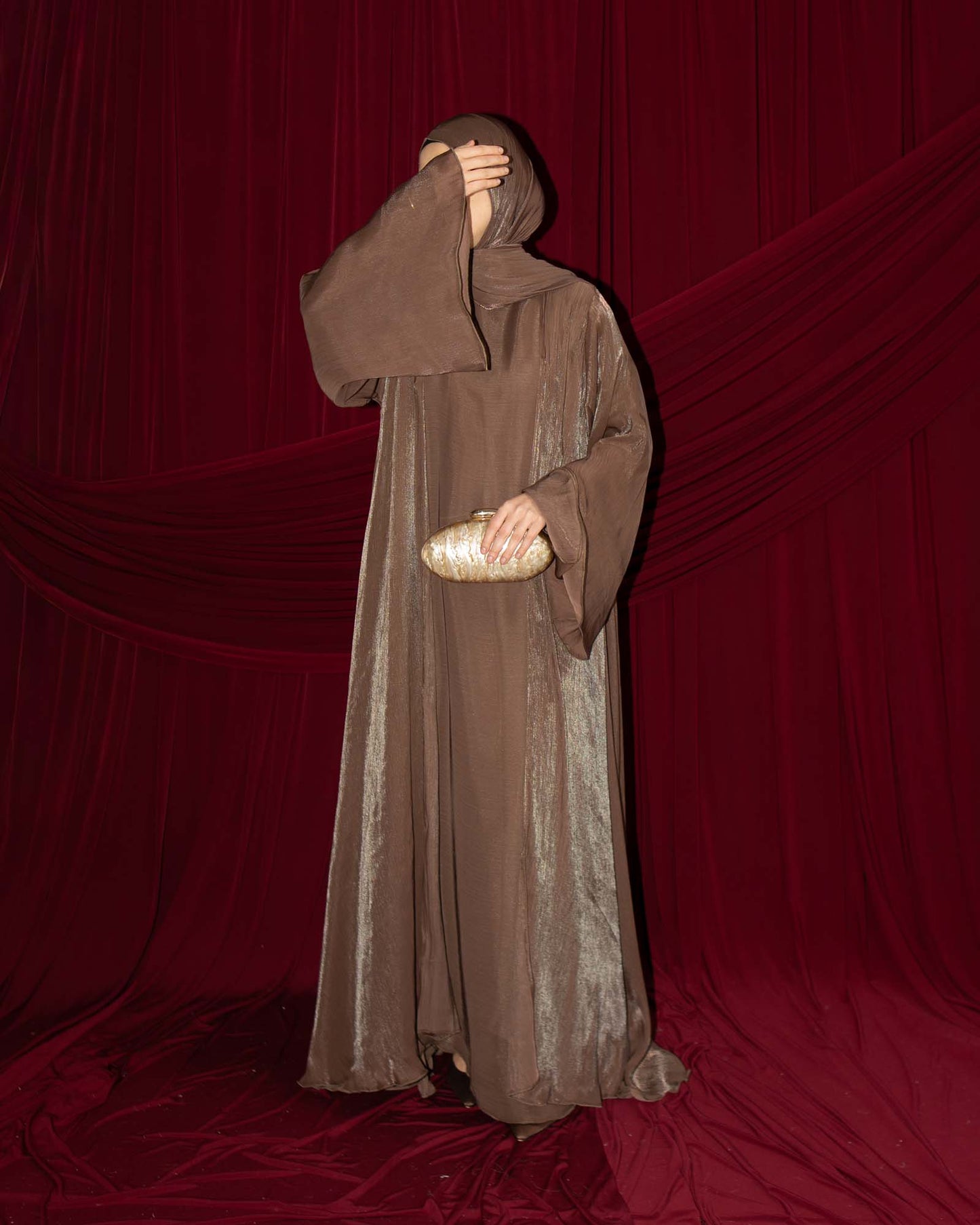 Reema Brown Princess Flared Organza Abaya