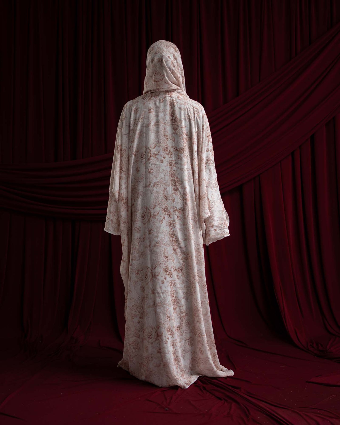 Yumna Beige Floral Chiffon Printed Butterfly Abaya