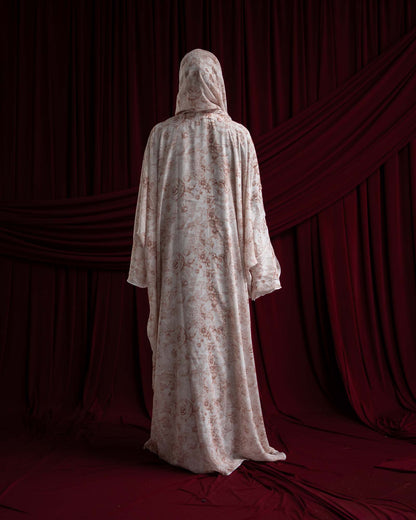 Yumna Beige Floral Chiffon Printed Butterfly Abaya