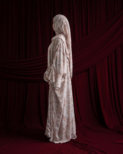 Yumna Beige Floral Chiffon Printed Butterfly Abaya