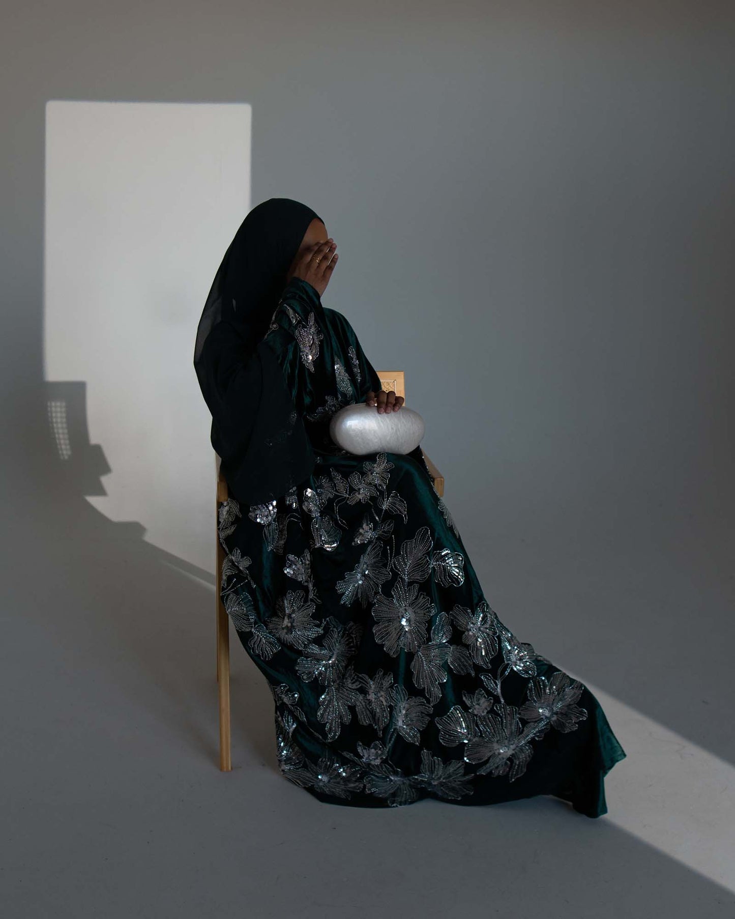 Amani Emerald Green Velvet Floral Embellished Abaya