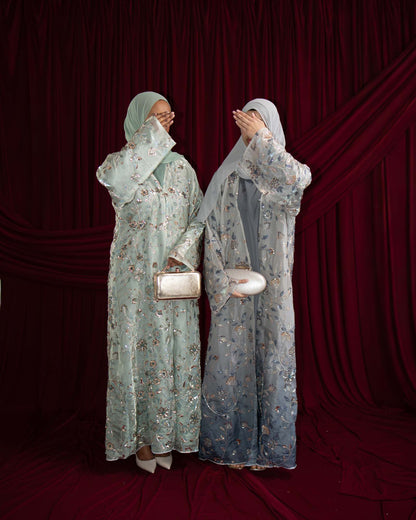 Mara Sage Green Floral Ombré Organza Abaya