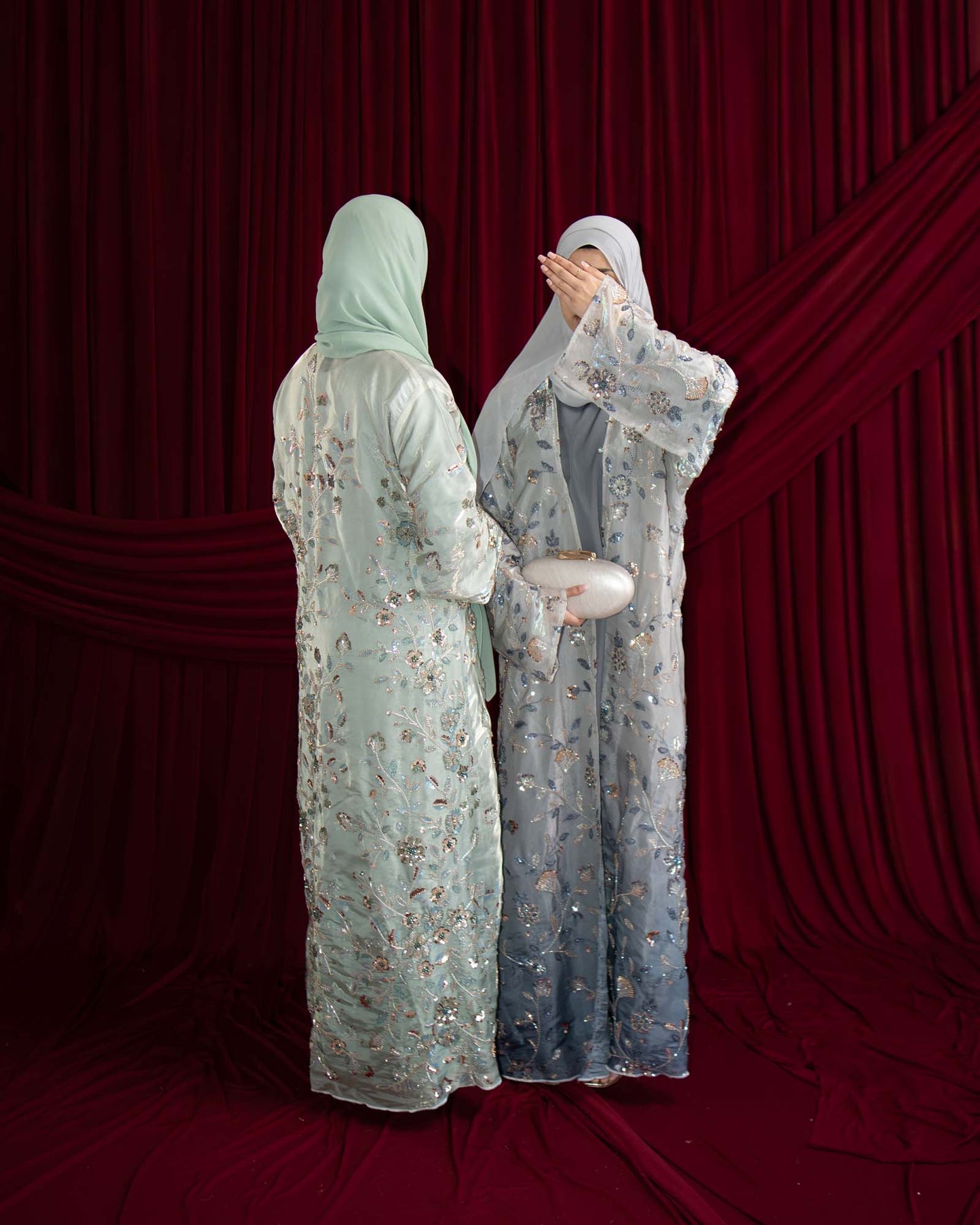 Mara Sage Green Floral Ombré Organza Abaya