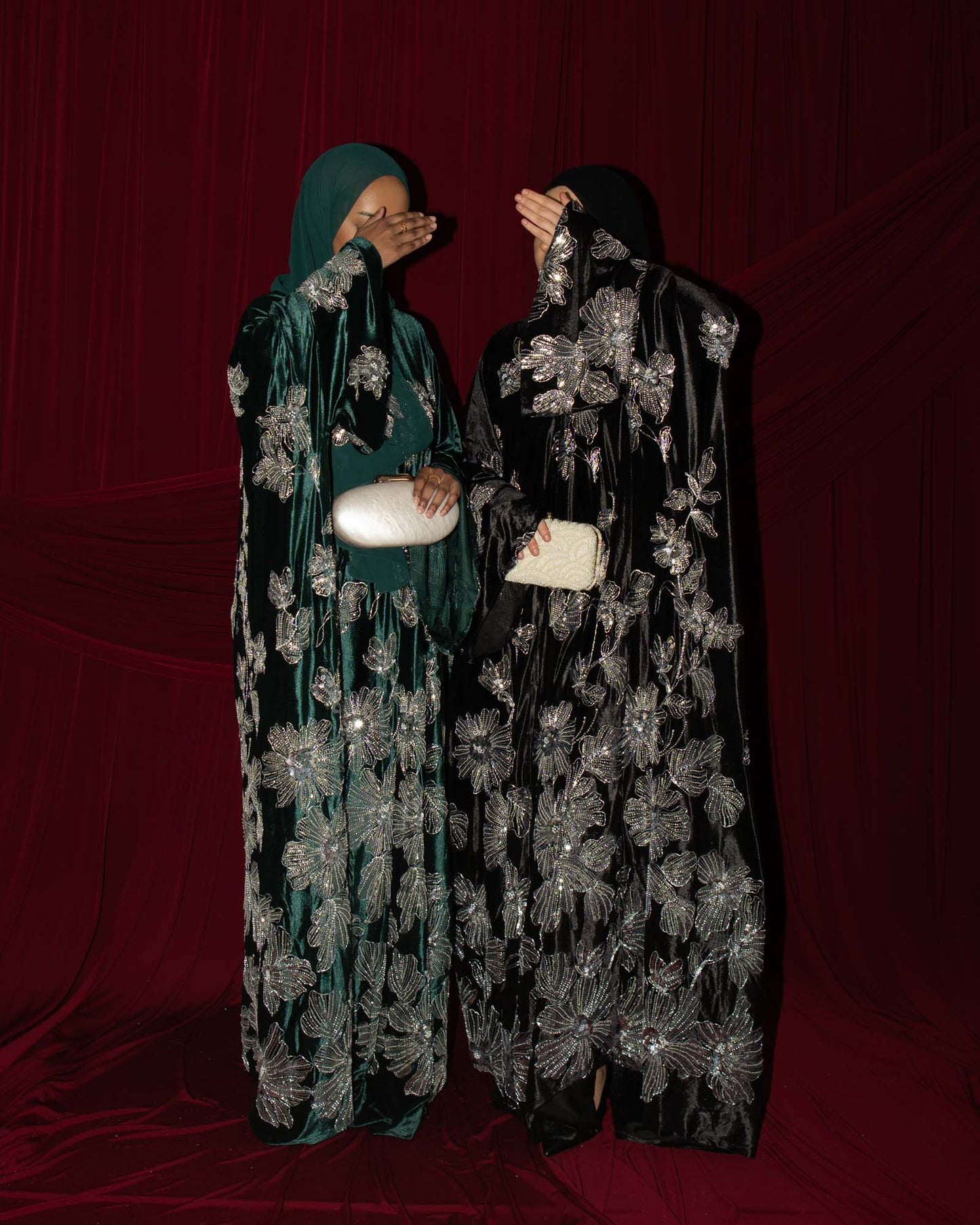 Amani Black Velvet Floral Embellished Abaya