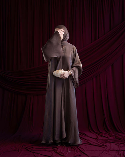 Reema Brown Princess Flared Organza Abaya