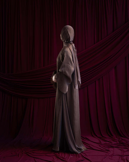 Reema Brown Princess Flared Organza Abaya