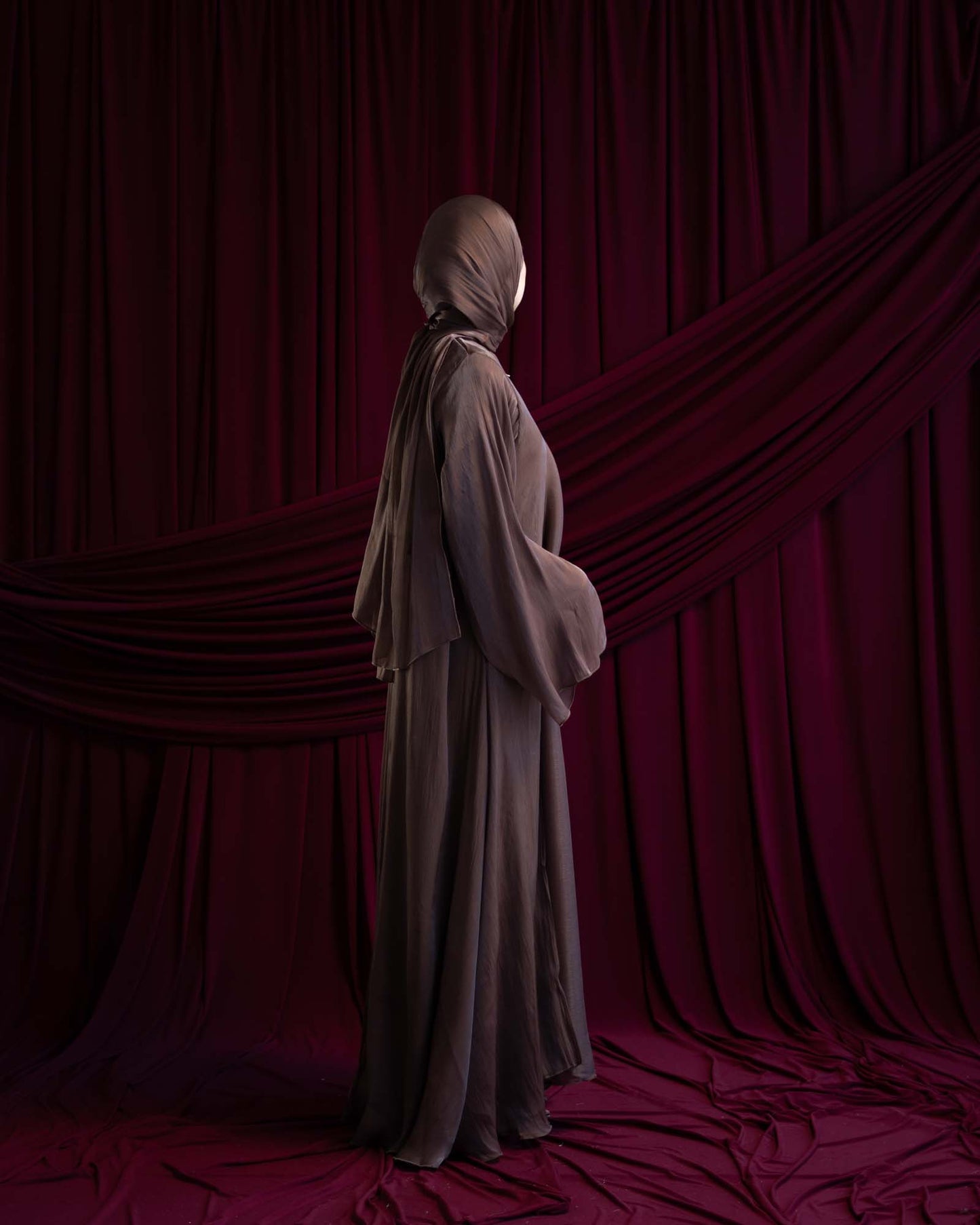 Reema Brown Princess Flared Organza Abaya