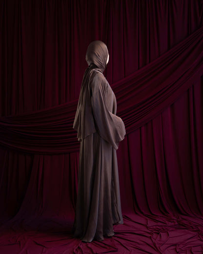 Reema Brown Princess Flared Organza Abaya