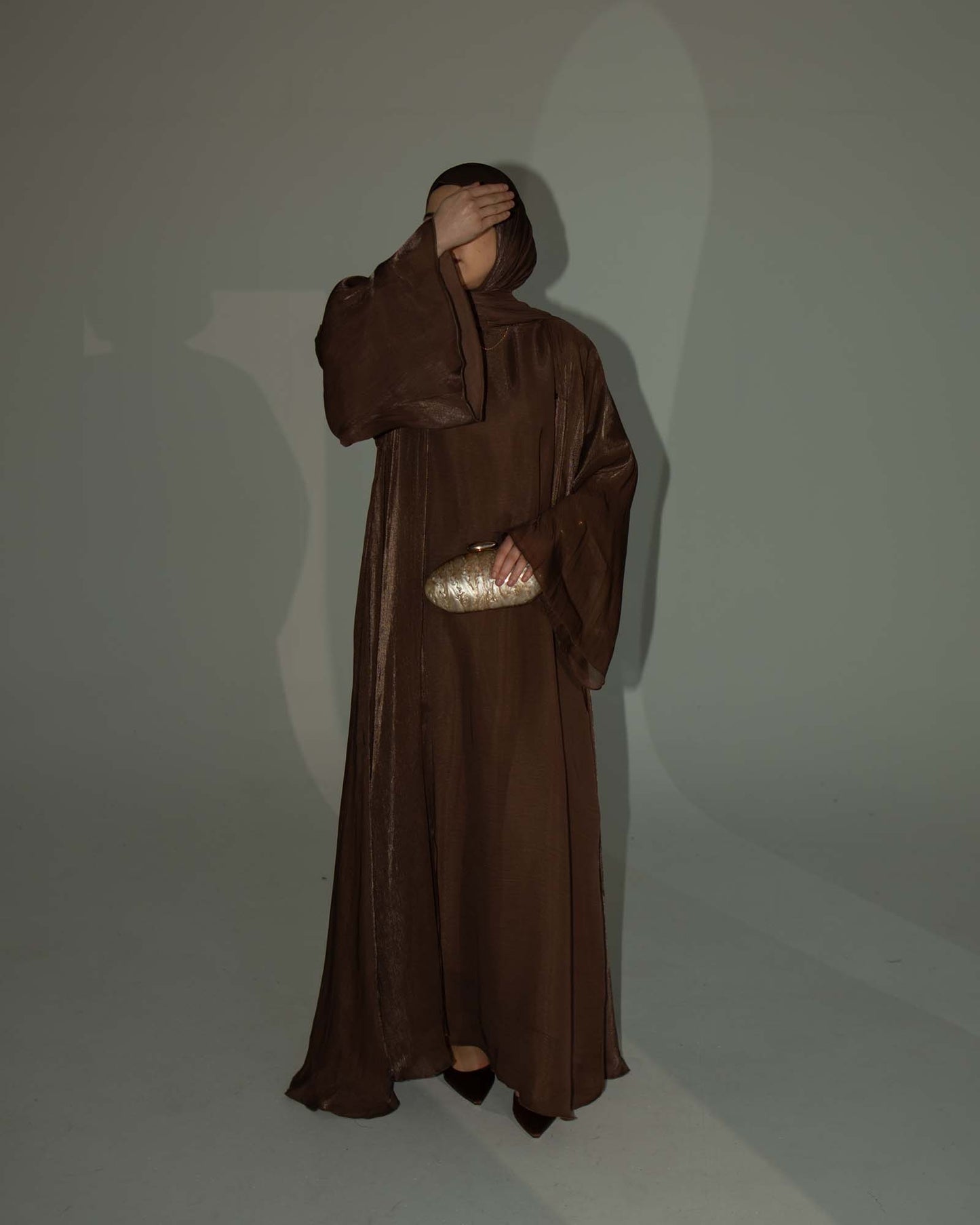 Reema Brown Princess Flared Organza Abaya