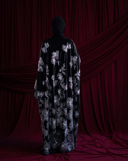 Amani Black Velvet Floral Embellished Abaya