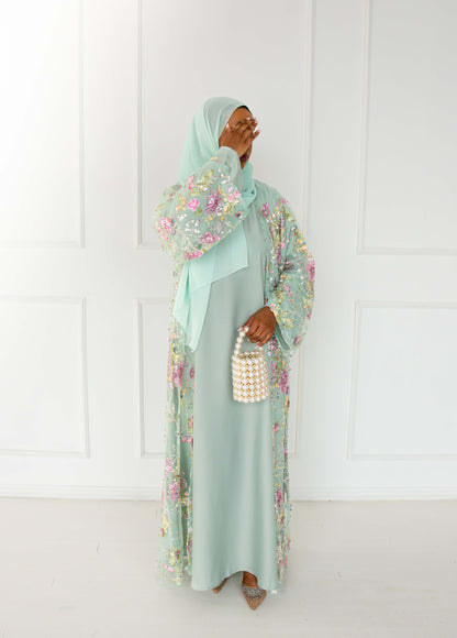 Layali Mint Floral Embellished Abaya