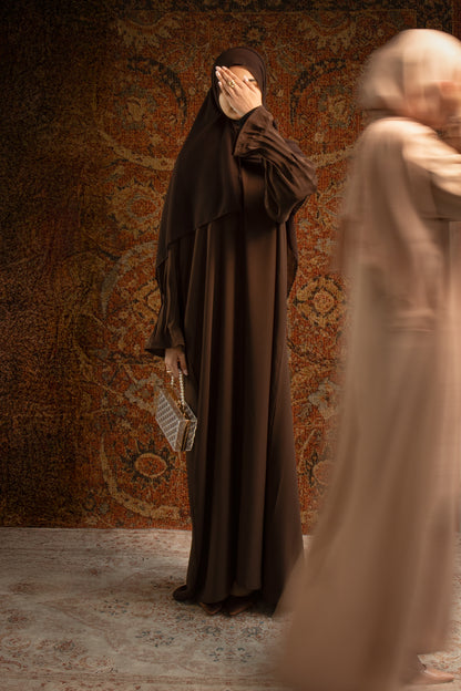 Inara Brown Pleated Sleeve Essential Closed Abaya