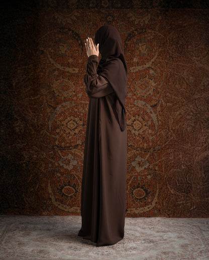 Inara Brown Pleated Sleeve Essential Closed Abaya