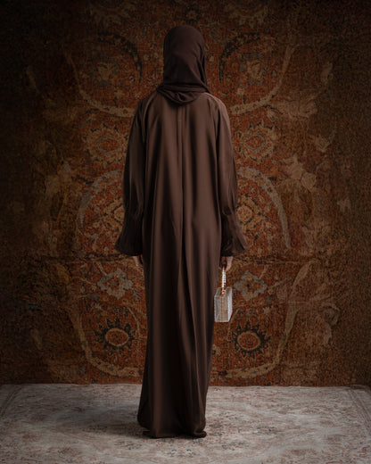 Inara Brown Pleated Sleeve Essential Closed Abaya