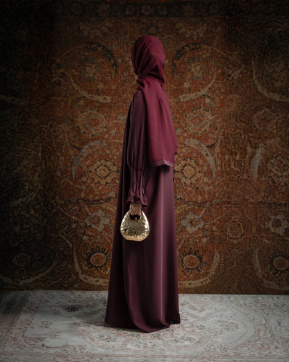 Inara Plum Pleated Sleeve Essential Closed Abaya
