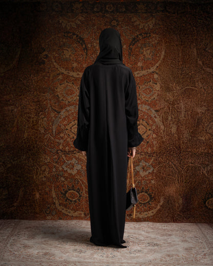 Inara Black Pleated Sleeve Essential Closed Abaya