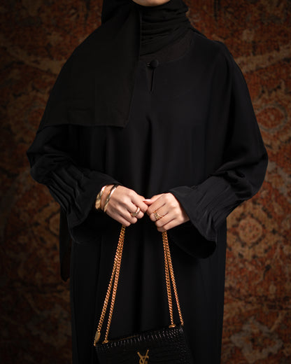 Inara Black Pleated Sleeve Essential Closed Abaya