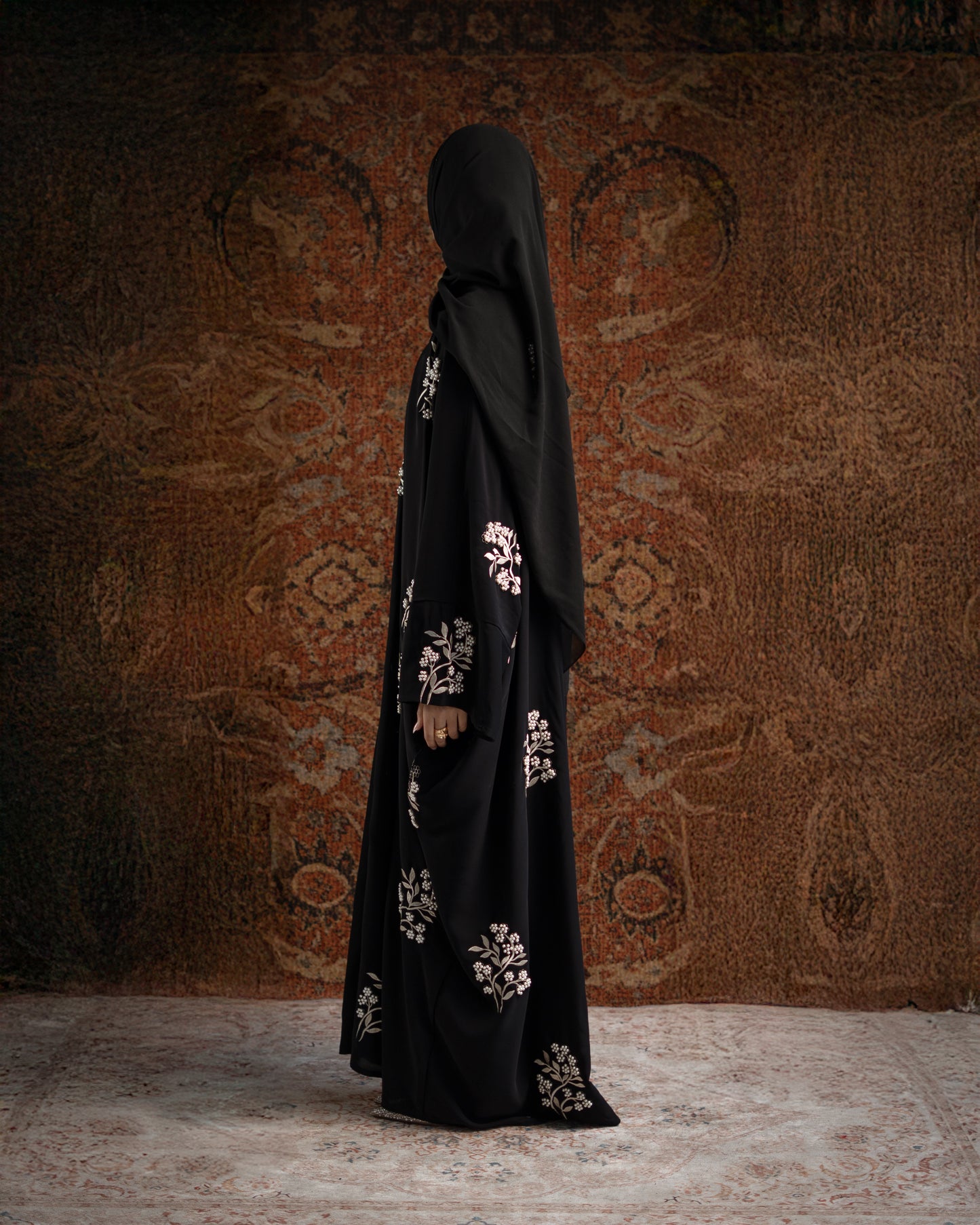 Emara Black Butterfly Pearl Embroidered Abaya