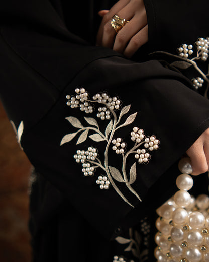 Emara Black Butterfly Pearl Embroidered Abaya