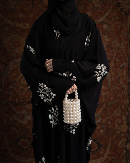 Emara Black Butterfly Pearl Embroidered Abaya