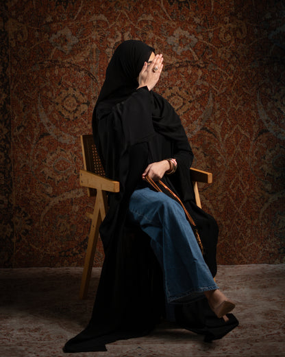 Hana Black Tie-Back Essential Abaya