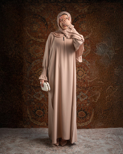 Inara Nude Pleated Sleeve Essential Closed Abaya