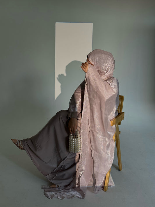 Nadia Champagne Organza Cape Abaya | occasion abayas | side view