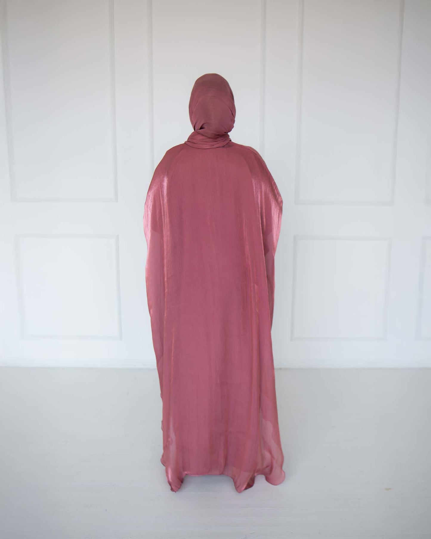 Nadia Deep Rose Organza Cape Abaya | occasion abayas | back view