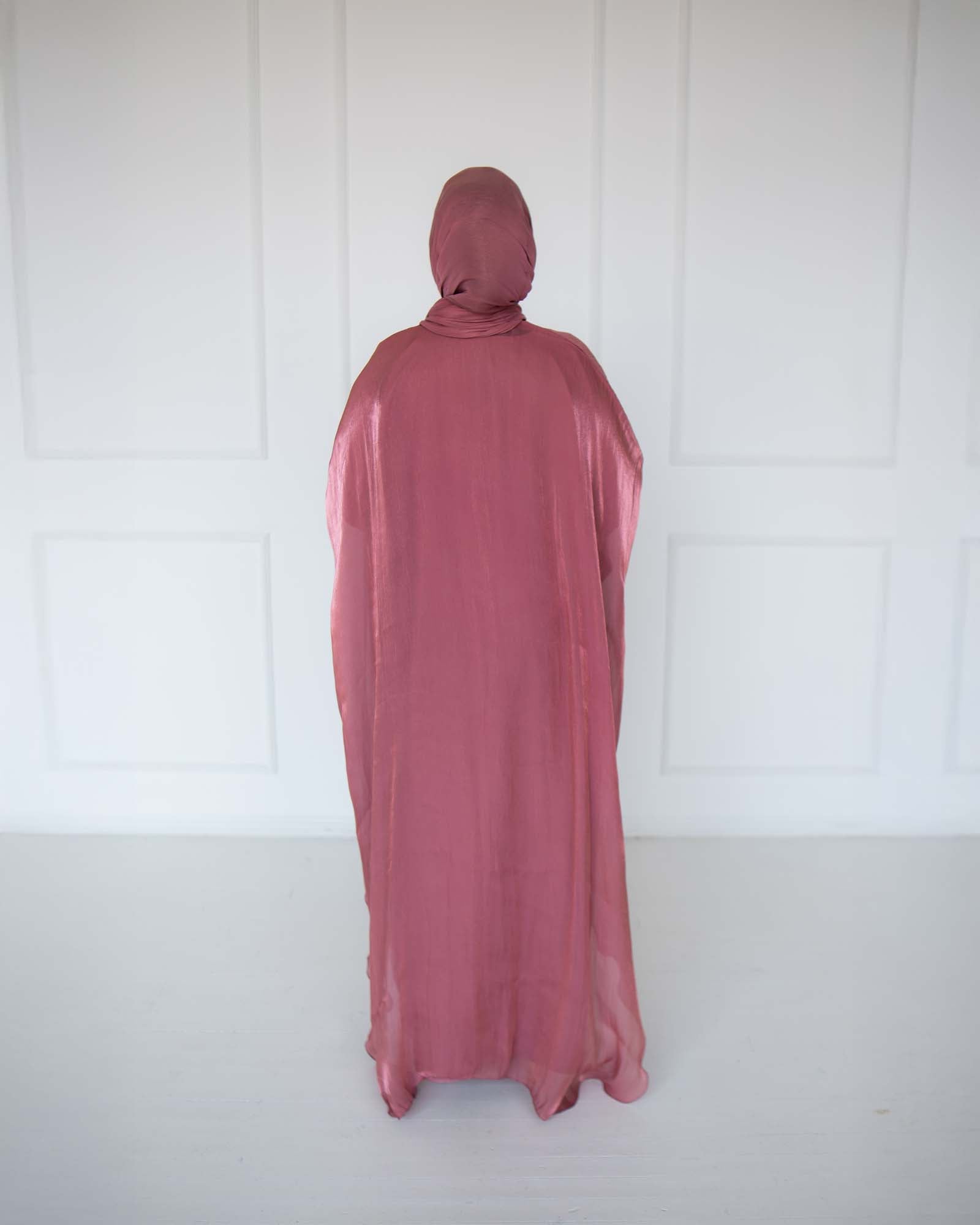 Nadia Deep Rose Organza Cape Abaya | occasion abayas | back view
