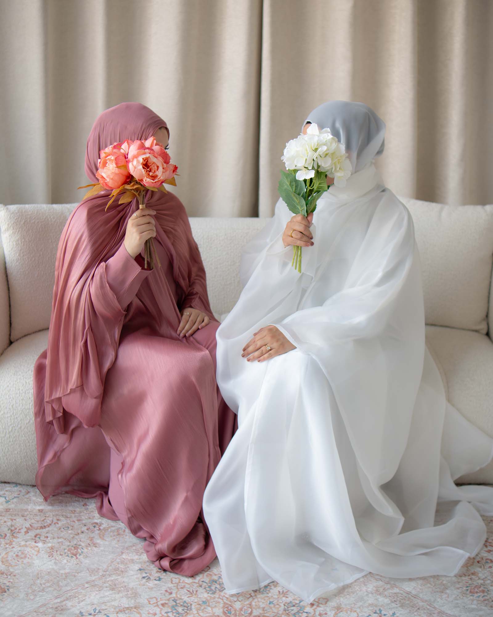 Nadia Deep Rose Organza Cape Abaya | occasion abayas | both abaya view