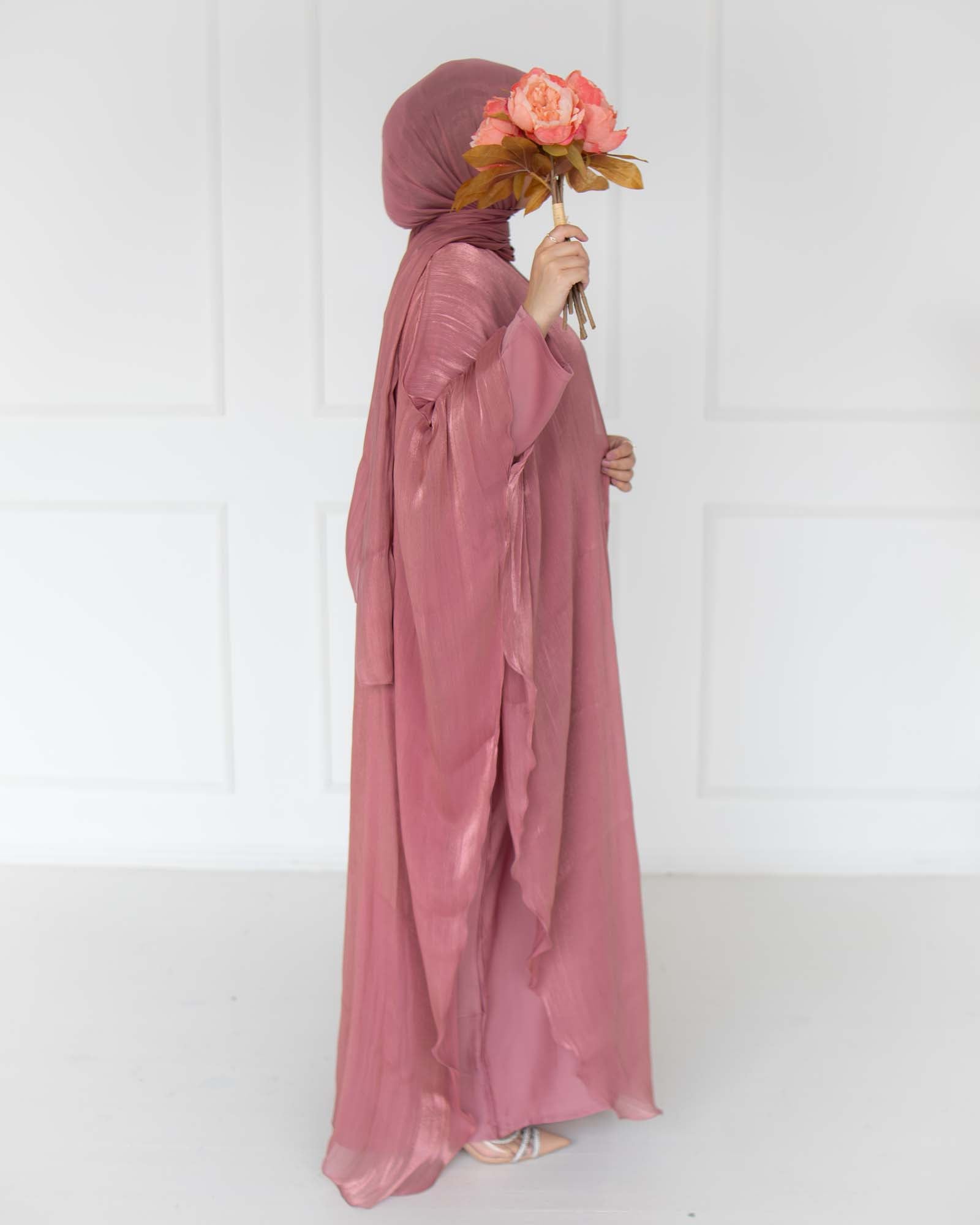 Nadia Deep Rose Organza Cape Abaya | occasion abayas | right view