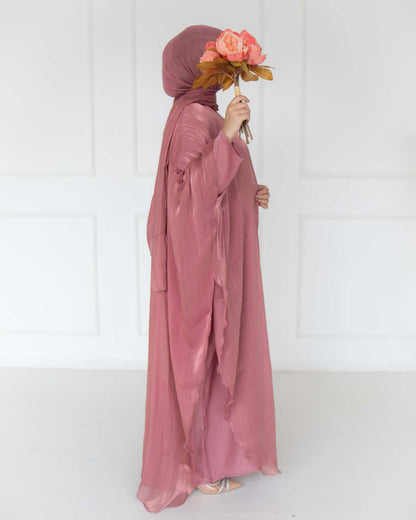 Nadia Deep Rose Organza Cape Abaya | occasion abayas | right view