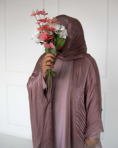 Nadia Mauve Organza Cape Abaya | occasion abayas | left view