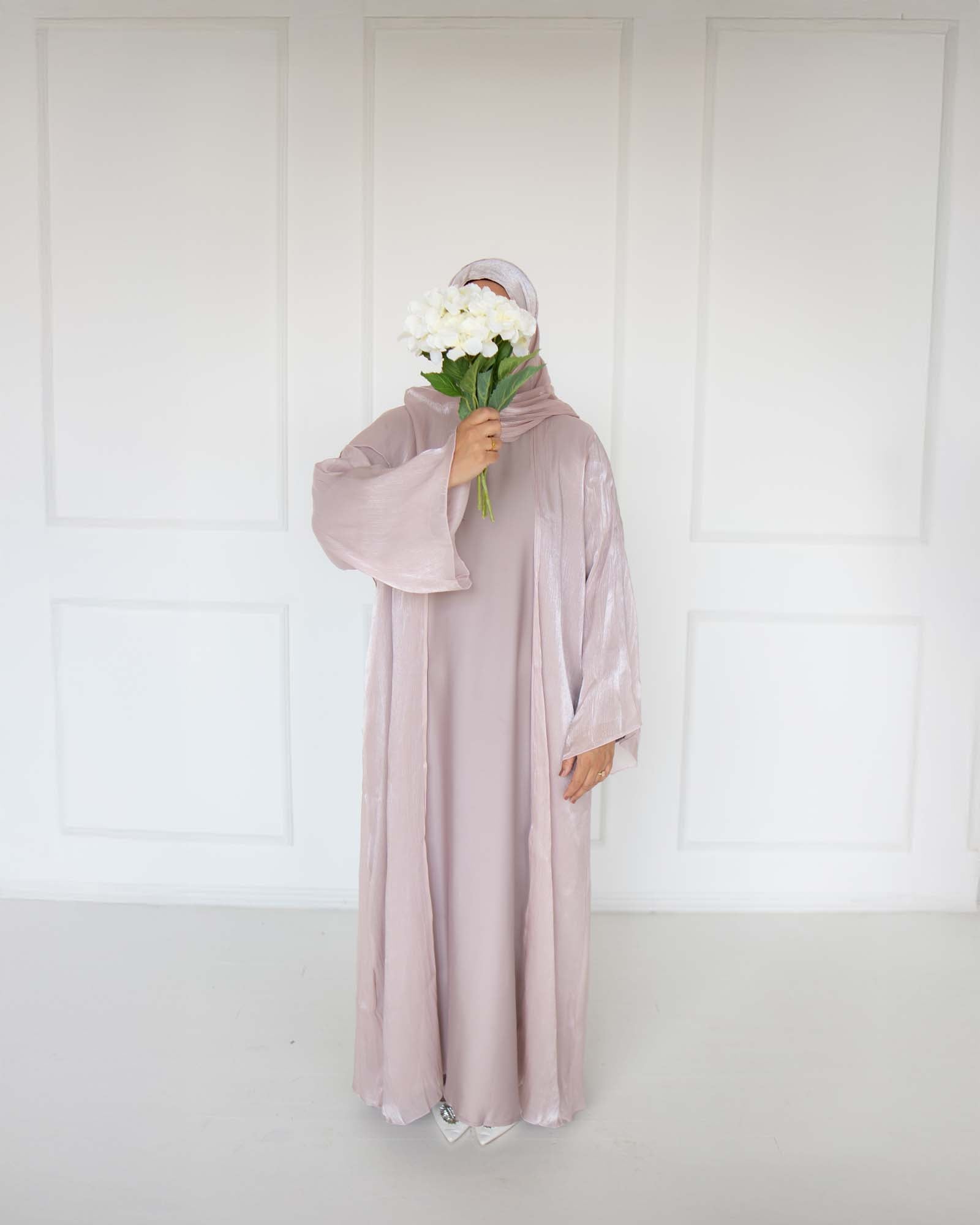 Reema Champagne Princess Organza Abaya | occasion abayas | front view