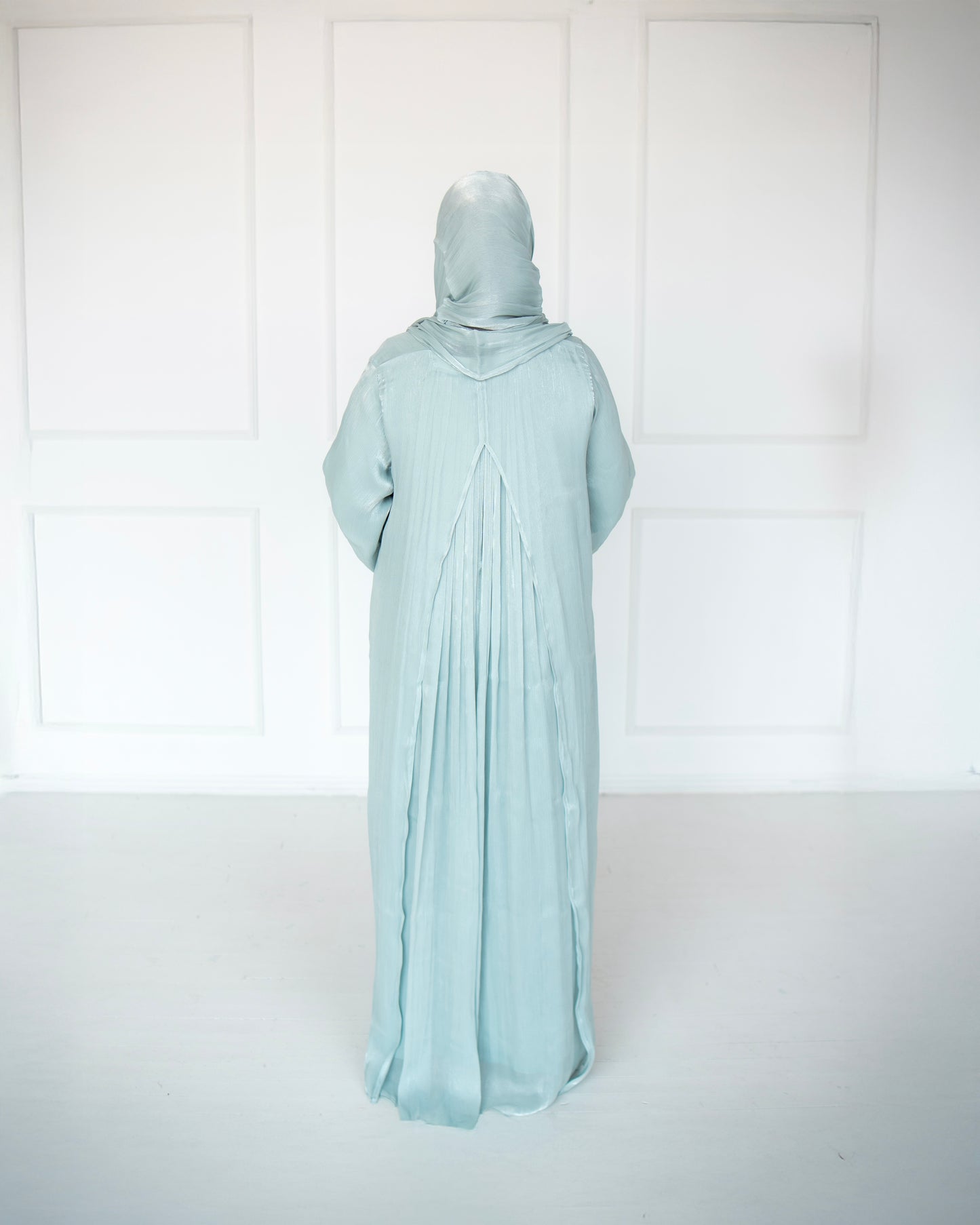 Reema Light Mint Princess Organza Abaya | occasion abayas | back view