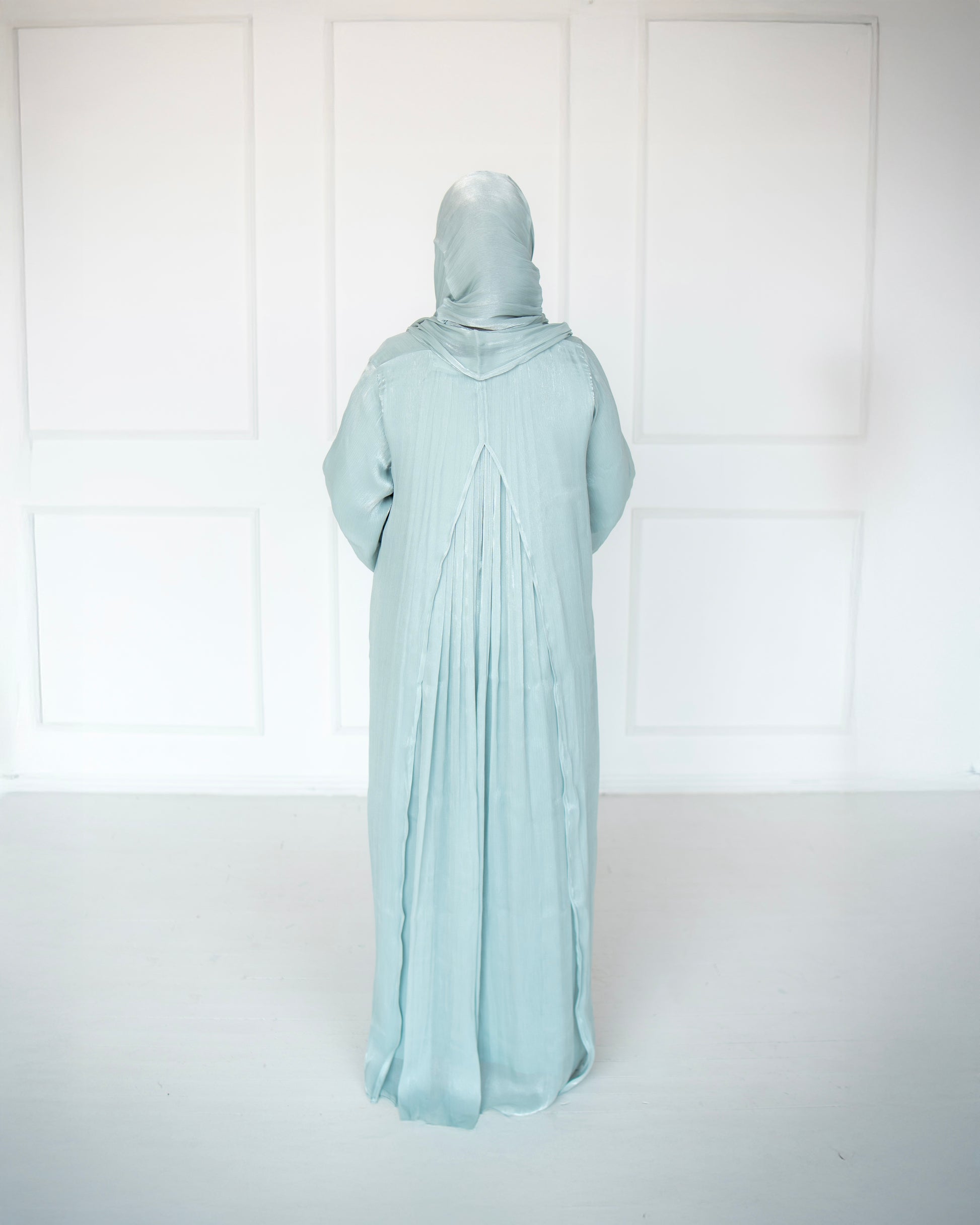 Reema Light Mint Princess Organza Abaya | occasion abayas | back view