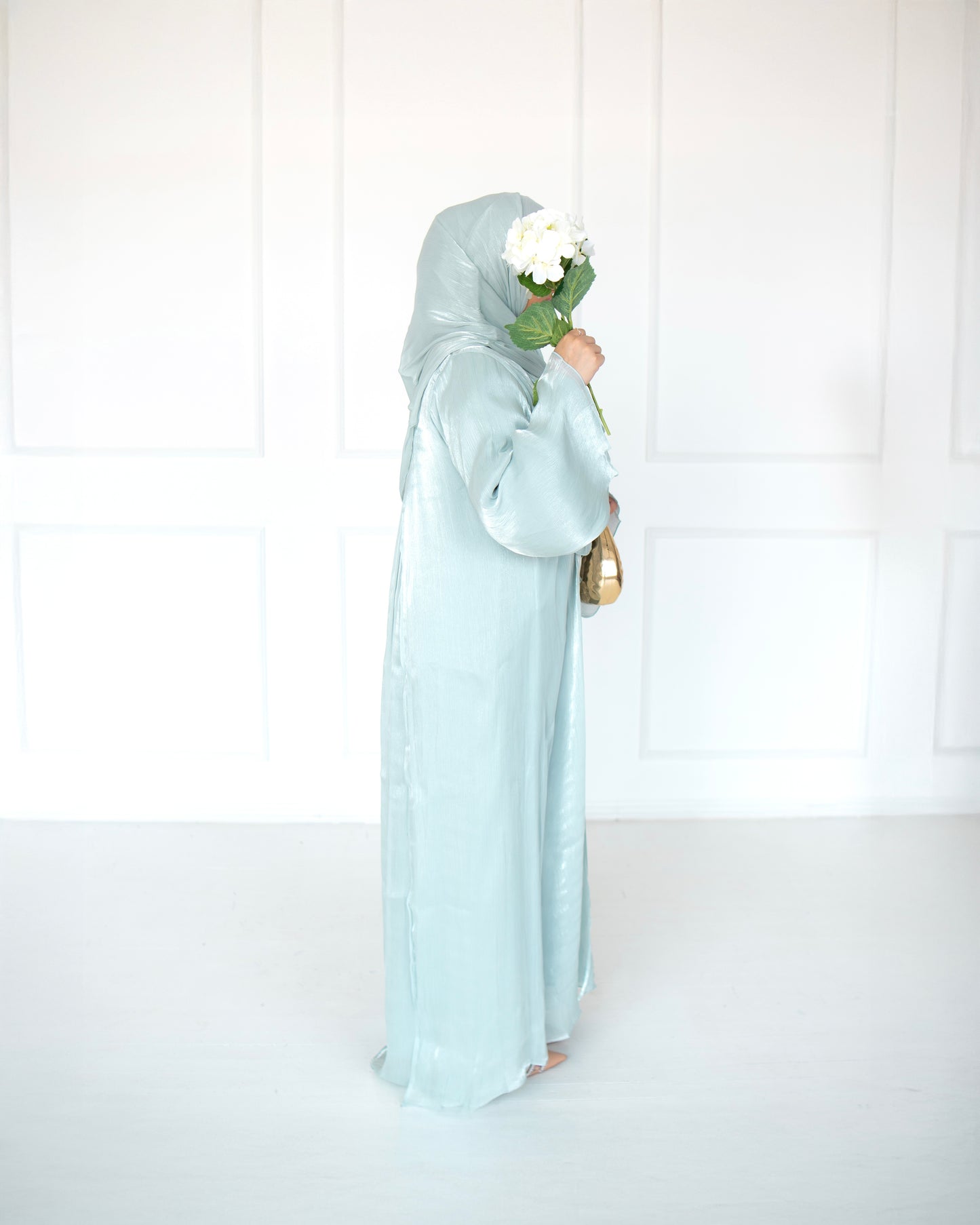 Reema Light Mint Princess Organza Abaya | occasion abayas | right view