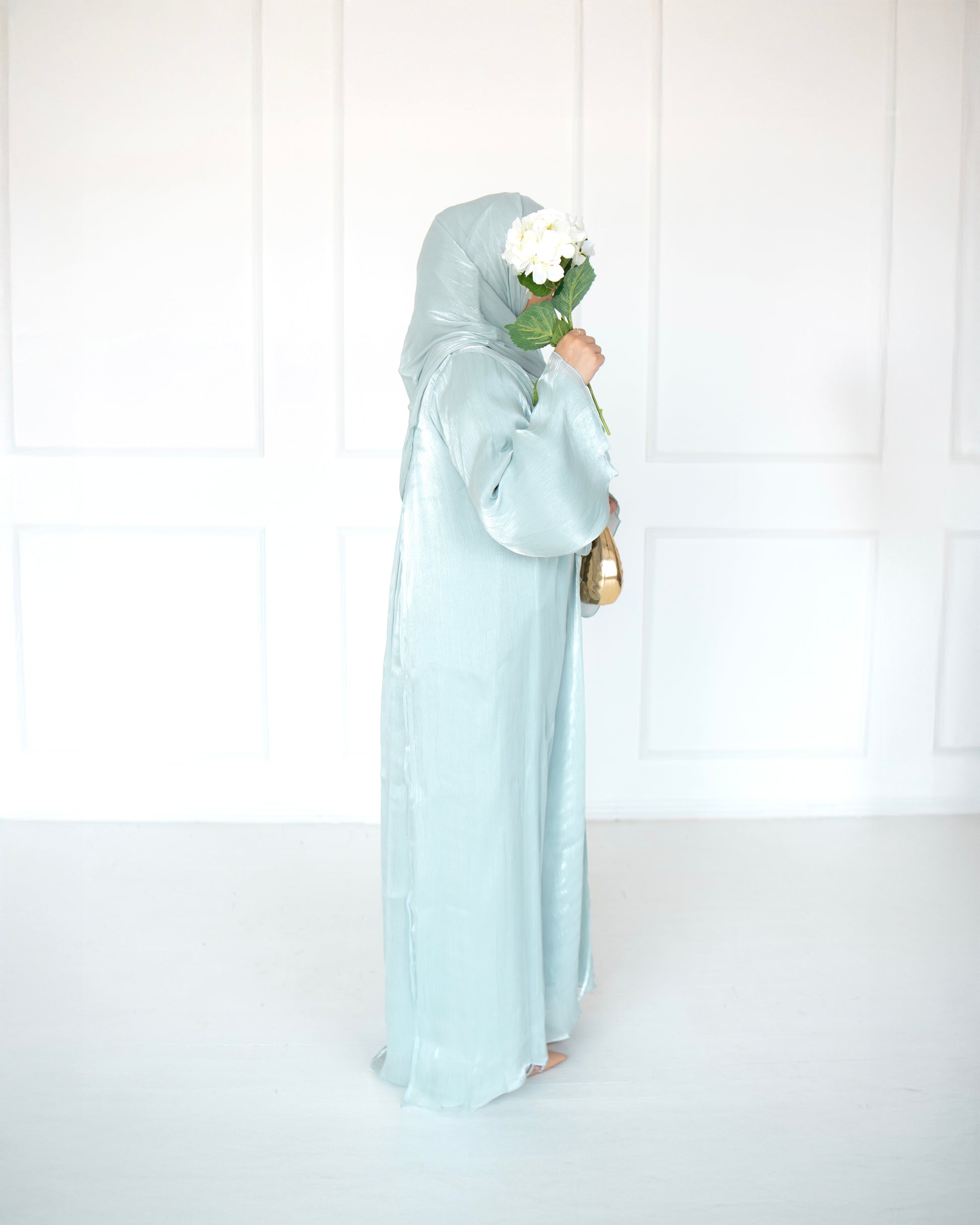 Reema Light Mint Princess Organza Abaya | occasion abayas | right view