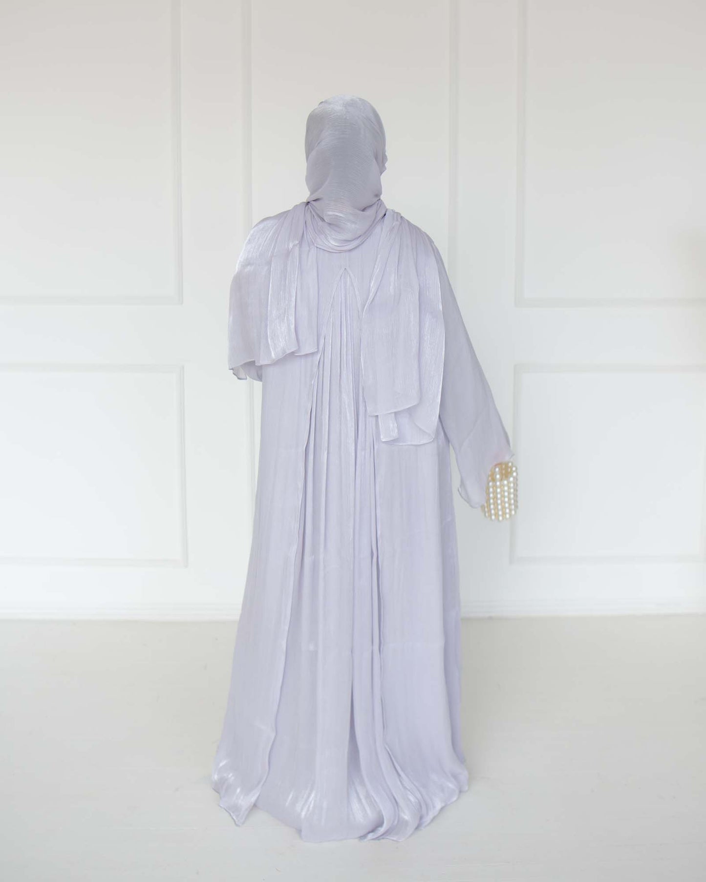Reema Pale Lilac Princess Organza Abaya | occasion abayas | back view