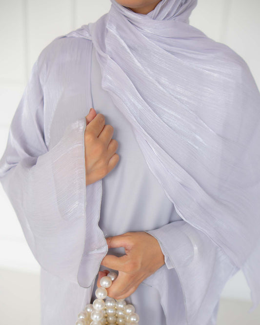 Reema Pale Lilac Princess Organza Abaya | occasion abayas | close view