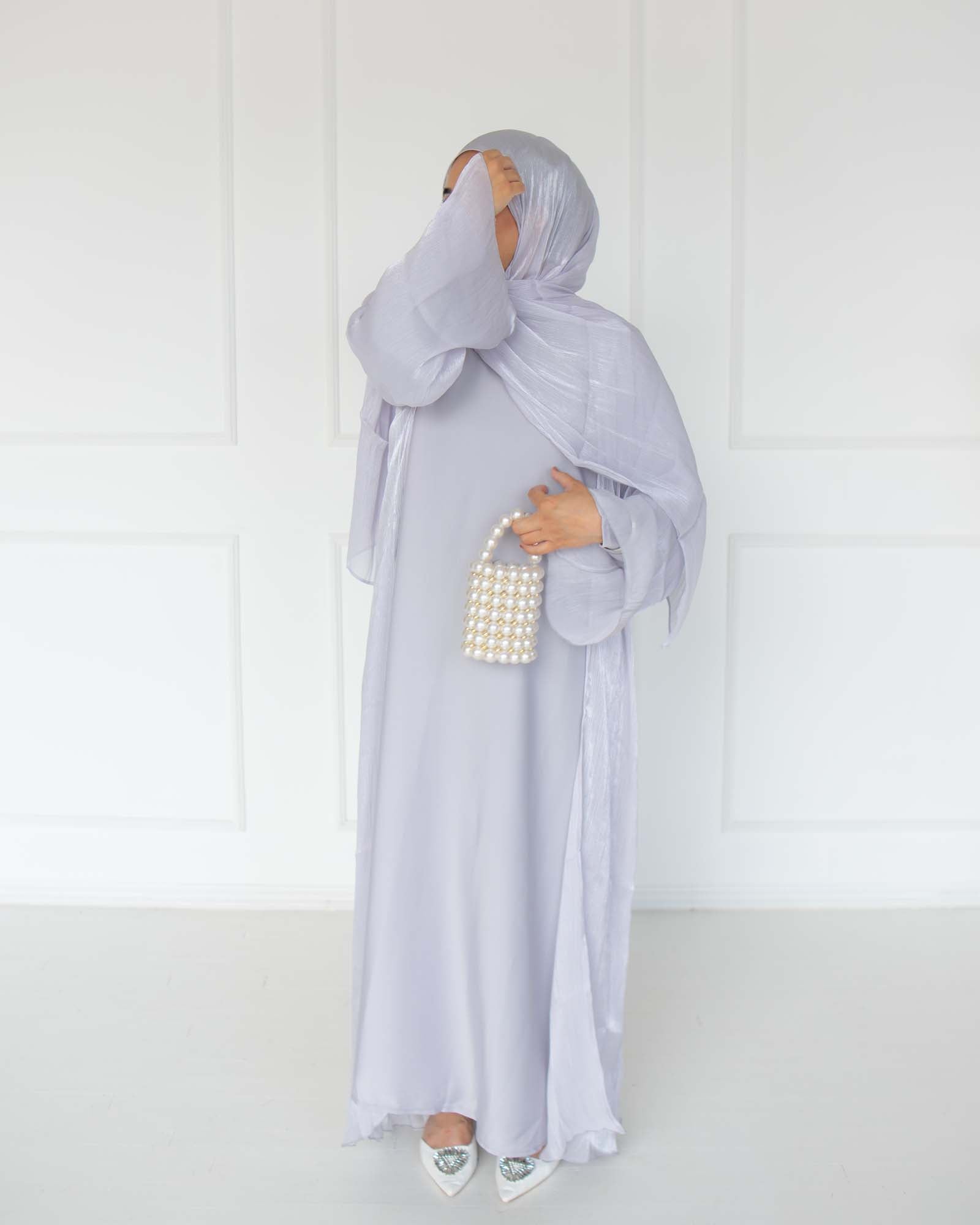 Reema Pale Lilac Princess Organza Abaya | occasion abayas | full view